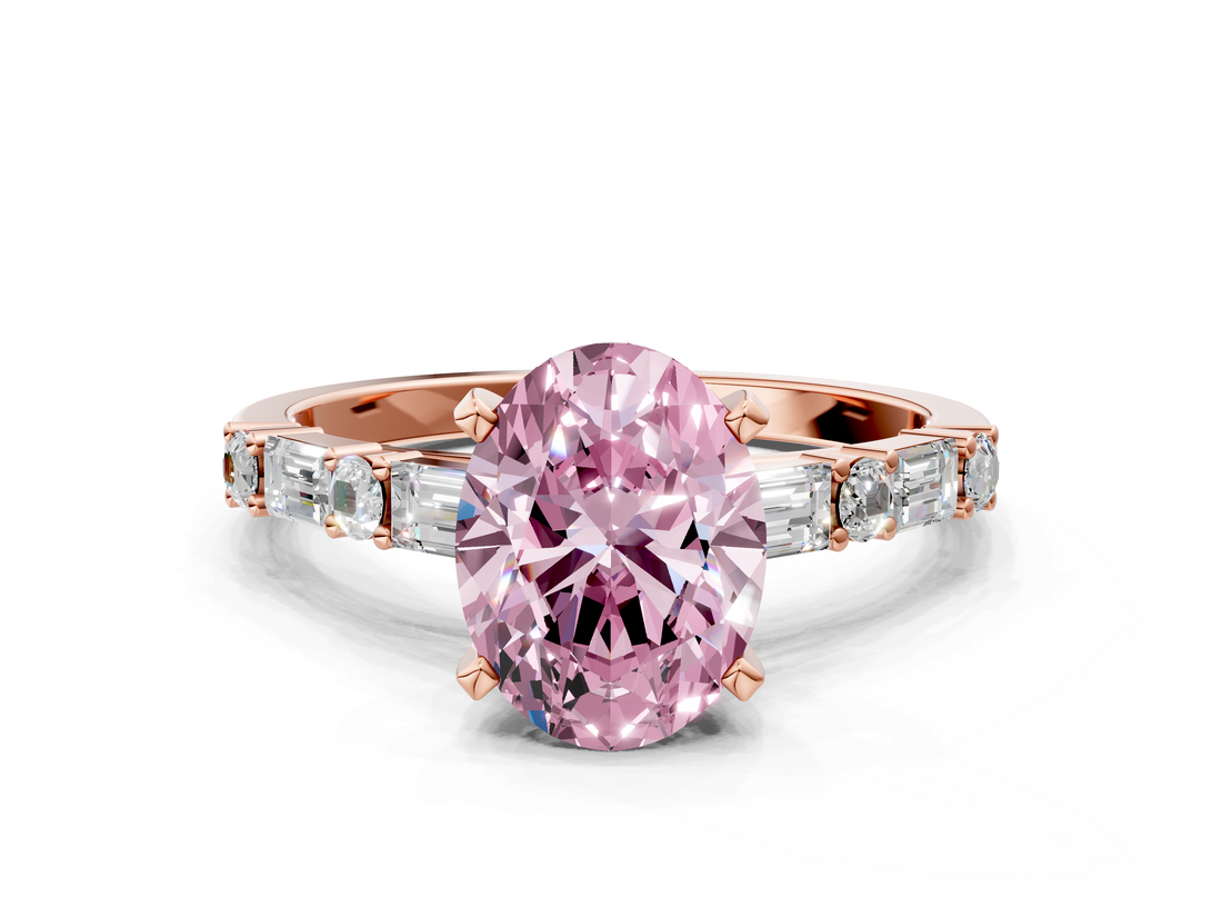 Rose gold Fancy Pink Oval  Solitaire with Side Baguettes and Channel Set Band_65