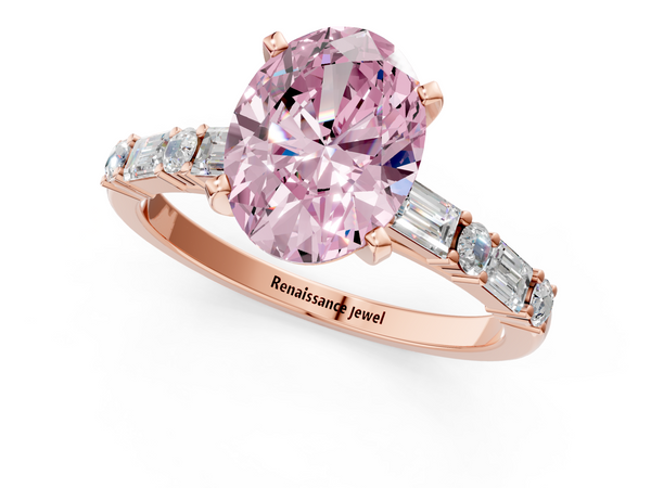 Rose gold Fancy Pink Oval Cut Diamond Solitaire with Side Baguettes and Channel Set Band