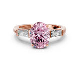 Rose gold Fancy Pink Oval  Solitaire with Tapered Baguette Side Stones on a Classic Band with Four-Prong Setting_112