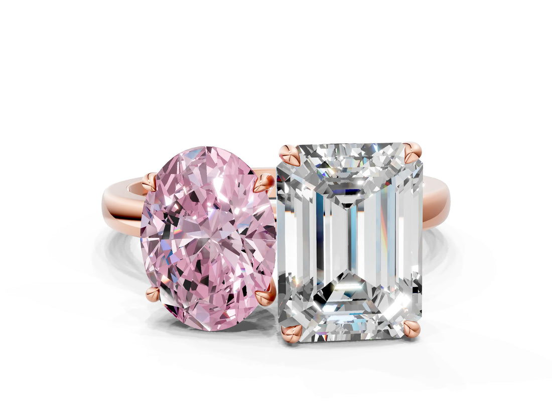 Rose gold Fancy Pink Oval  and Emerald Cut Toi Moi Ring with Prong Setting_62