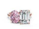 Rose gold Fancy Pink Oval  and Emerald Cut Toi Moi Ring with Prong Setting_62