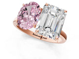 Rose gold Fancy Pink Oval  and Emerald Cut Toi Moi Ring with Prong Setting_63
