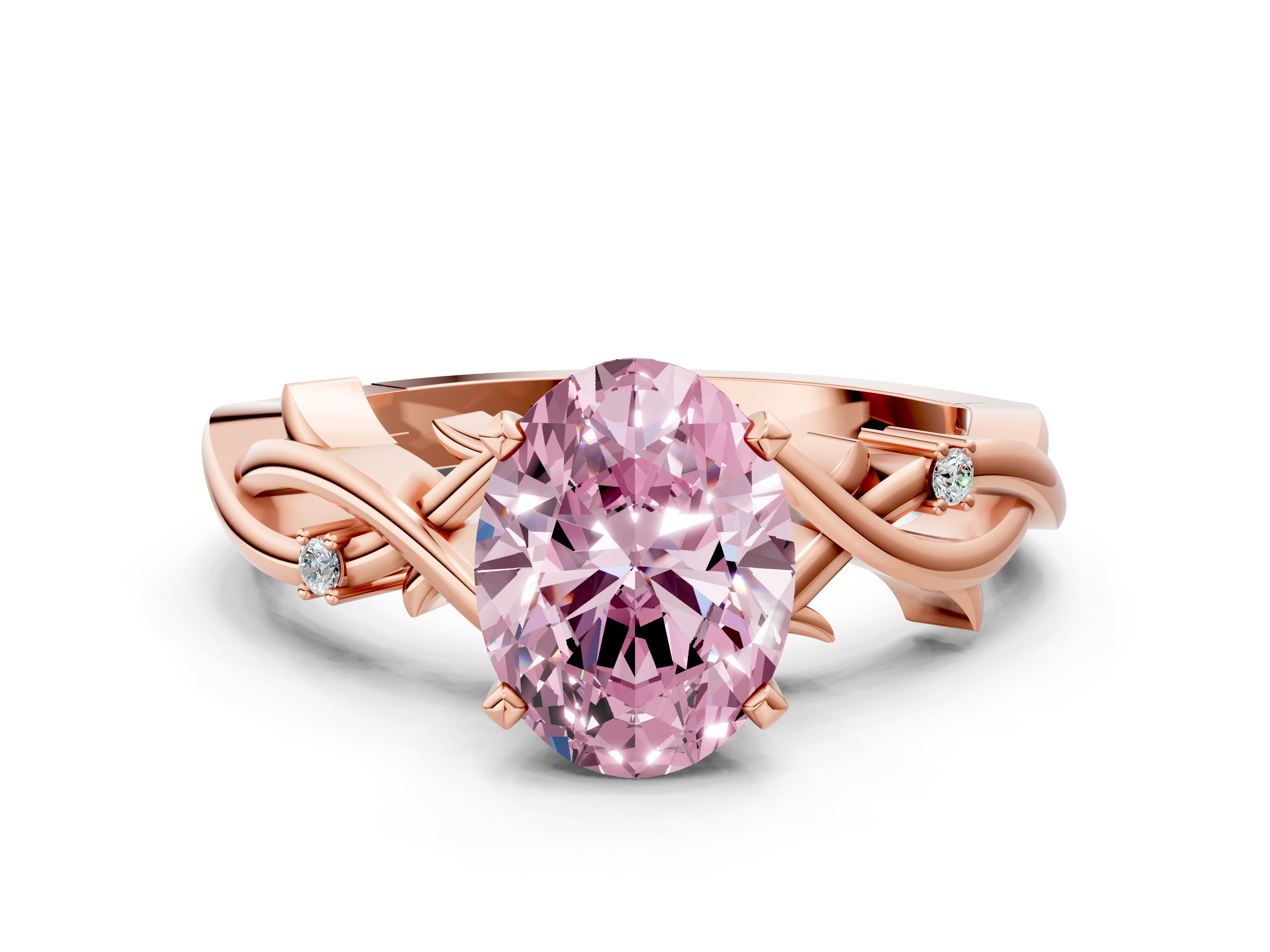 Rose gold Fancy Pink Oval cut Solitaire Twisted Band Prong Setting Ring_160