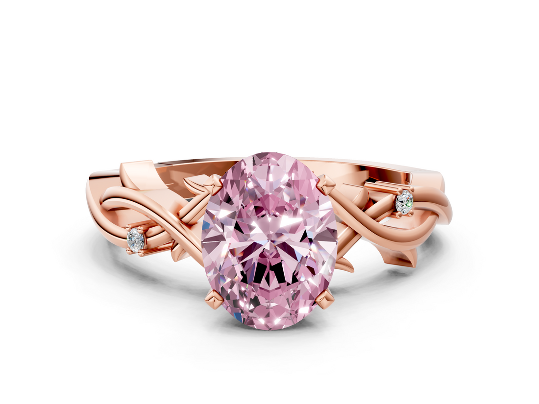 Rose gold Fancy Pink Oval cut Solitaire Twisted Band Prong Setting Ring_160