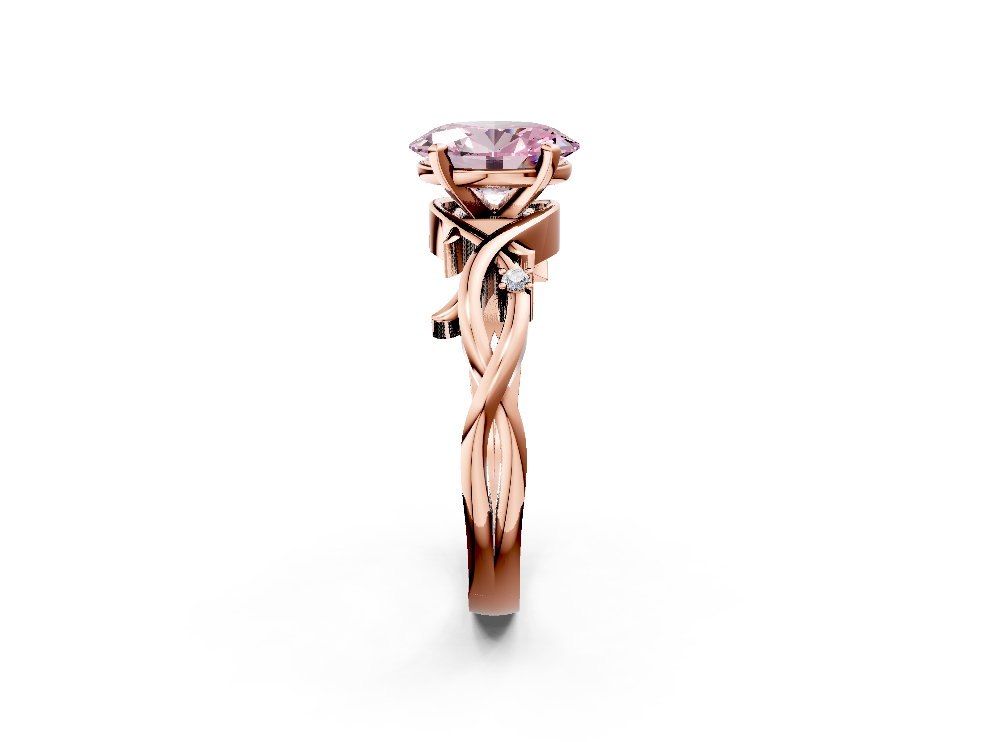 Rose gold Fancy Pink Oval cut Solitaire Twisted Band Prong Setting Ring_162