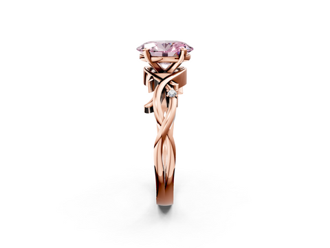 Rose gold Fancy Pink Oval cut Solitaire Twisted Band Prong Setting Ring_162