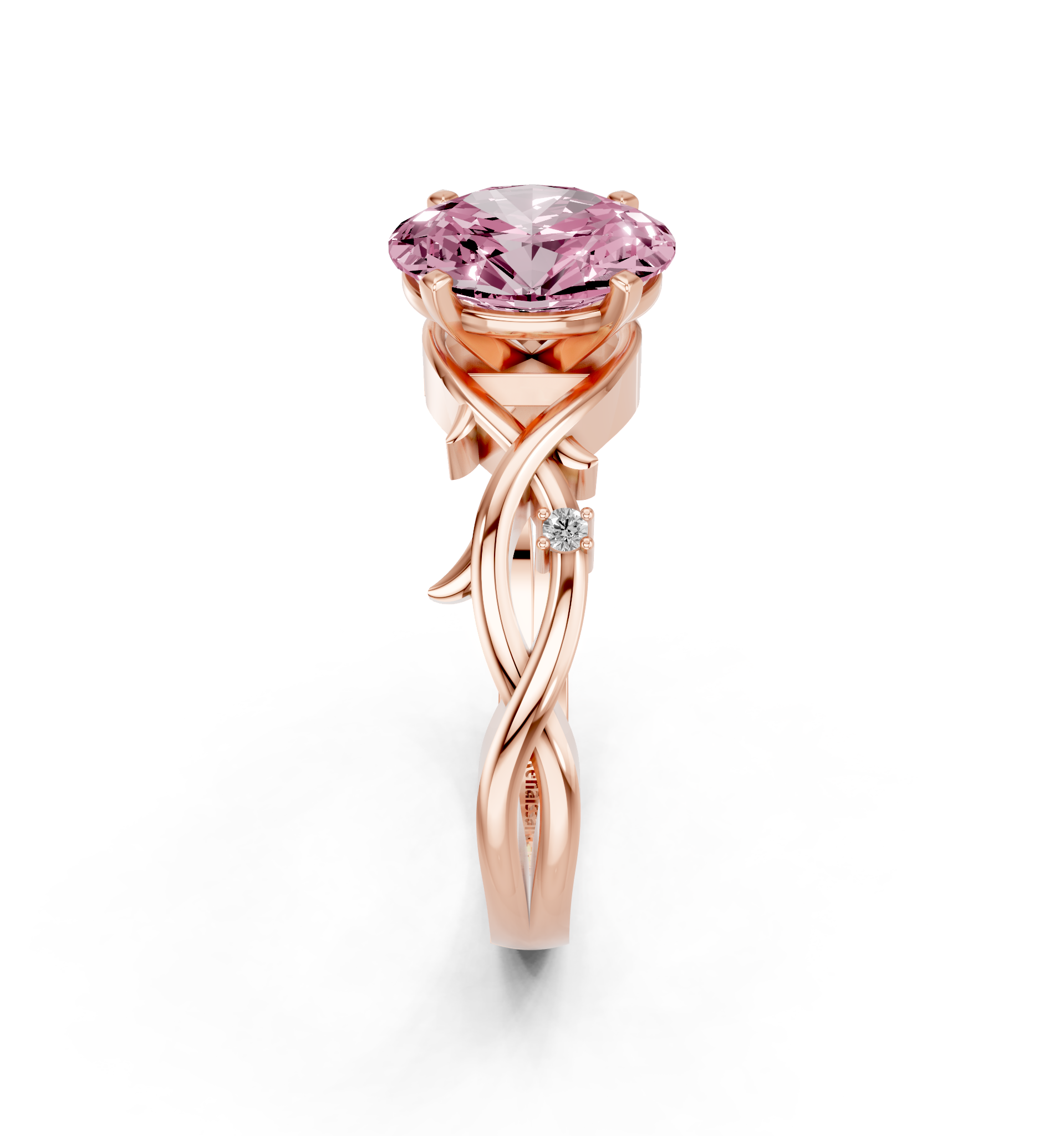 Rose gold Fancy Pink Oval cut Solitaire Twisted Band Prong Setting Ring_8