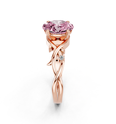 Rose gold Fancy Pink Oval cut Solitaire Twisted Band Prong Setting Ring_8