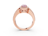 Rose gold Fancy Pink Pear -Cut Halo Diamond Ring with Split Shank and Four-Prong Setting_90