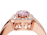 Rose gold Fancy Pink Pear -Cut Halo Diamond Ring with Split Shank and Four-Prong Setting_91