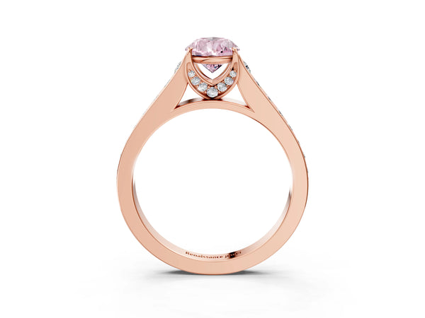 Rose gold Fancy Pink Pear  Brilliant Cut Diamond Engagement Ring with Pavé Band and Four-Prong Setting