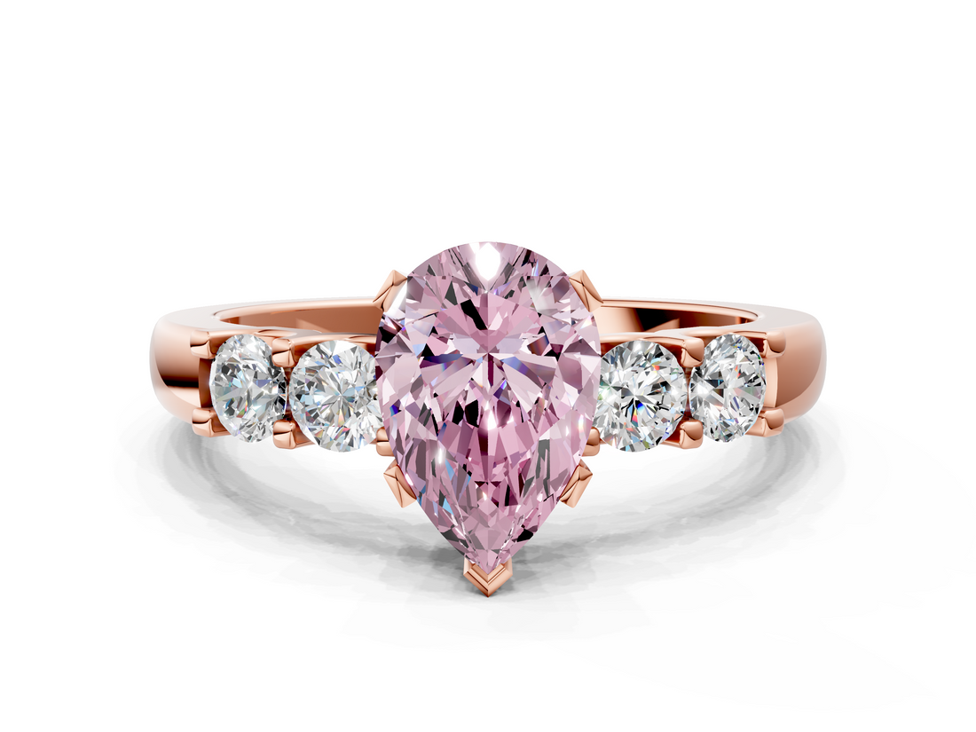 Rose gold Fancy Pink Pear  Brilliant Cut Diamond Five-Stone Prong Set Engagement Ring with Channel Band_3