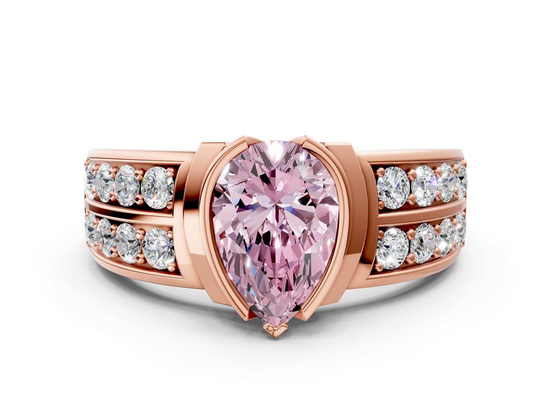 Rose gold Fancy Pink Pear  Brilliant Diamond Channel Set Wide Band Ring with Bezel Setting_54