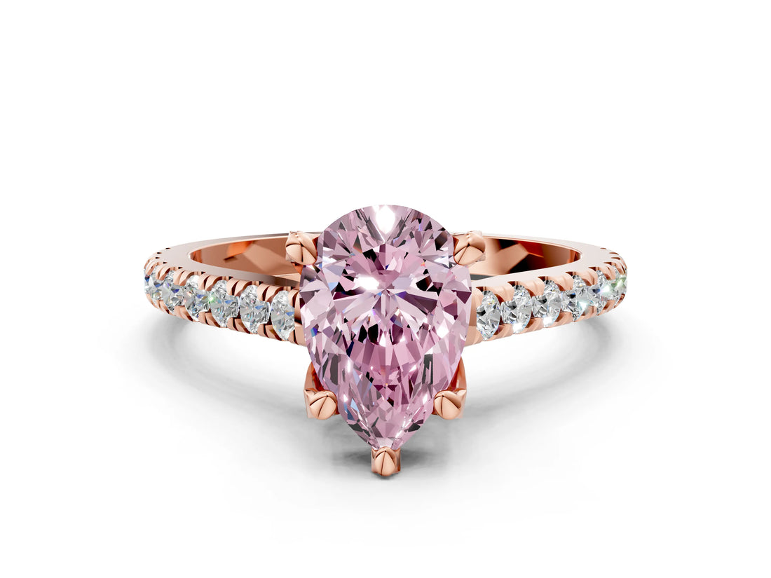 Rose gold Fancy Pink Pear  Brilliant Diamond Solitaire with Pavé Band and Four-Prong Setting