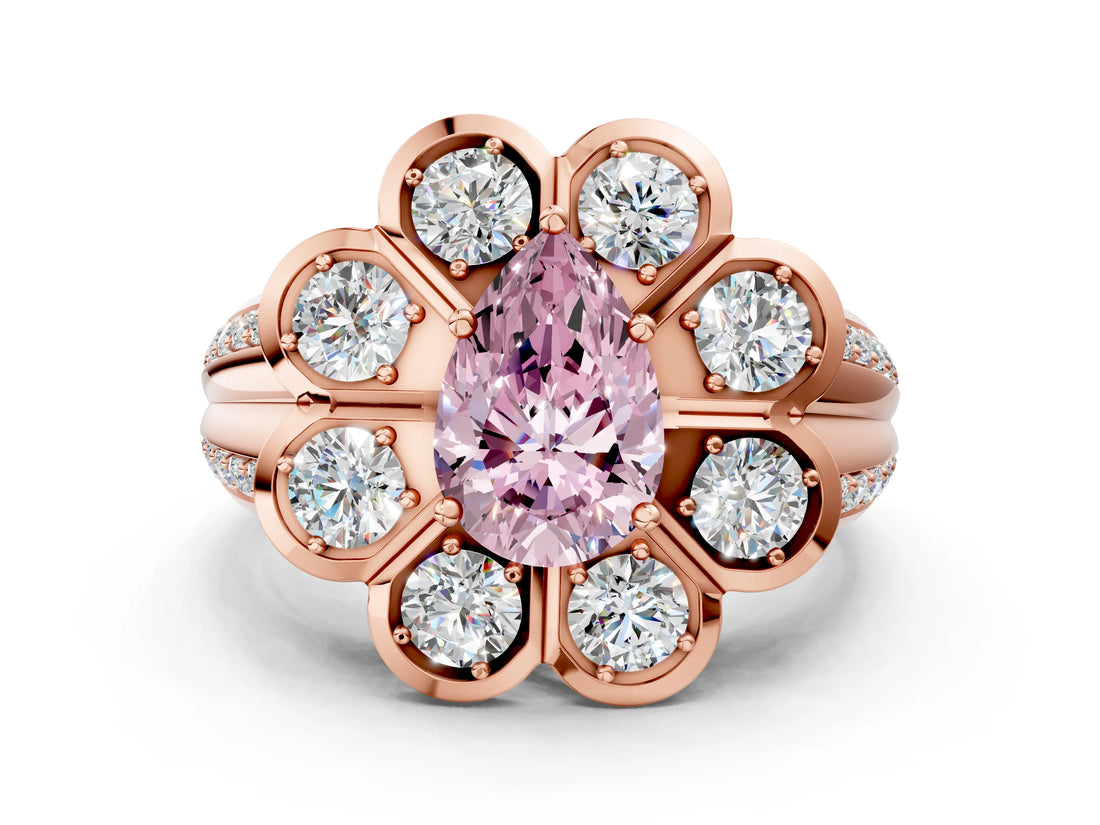 Rose gold Fancy Pink Pear  Brilliant Flower Halo Diamond Split Shank Ring_39
