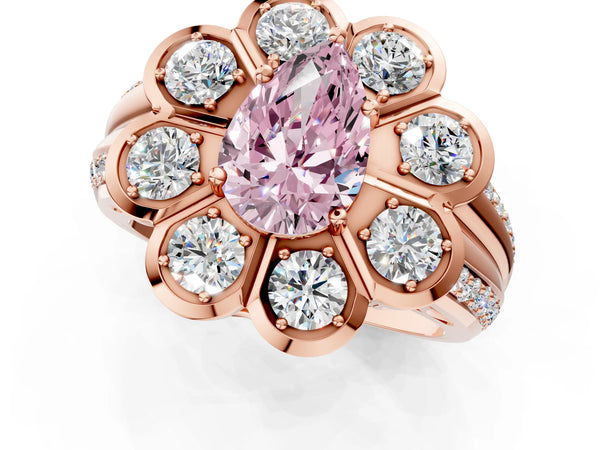 Rose gold Fancy Pink Pear  Brilliant Flower Halo Diamond Split Shank Ring