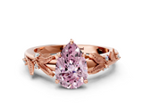 Rose gold Fancy Pink Pear  Brilliant Solitaire with Leaf Motif Band and Four-Prong Setting_67