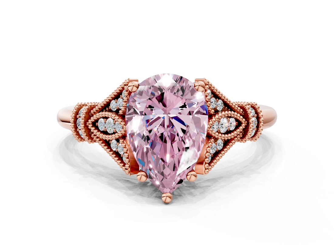 Rose gold Fancy Pink Pear  Brilliant Solitaire with Pave Band and Four-Prong Setting_20