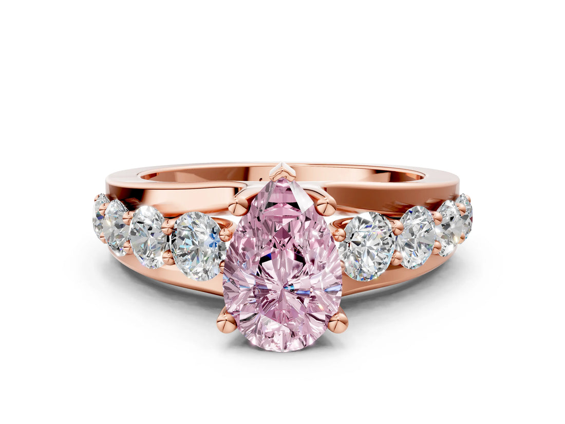 Rose gold Fancy Pink Pear  Brilliant Solitaire with Side Stones on a Pave Band and Four-Prong Setting_24