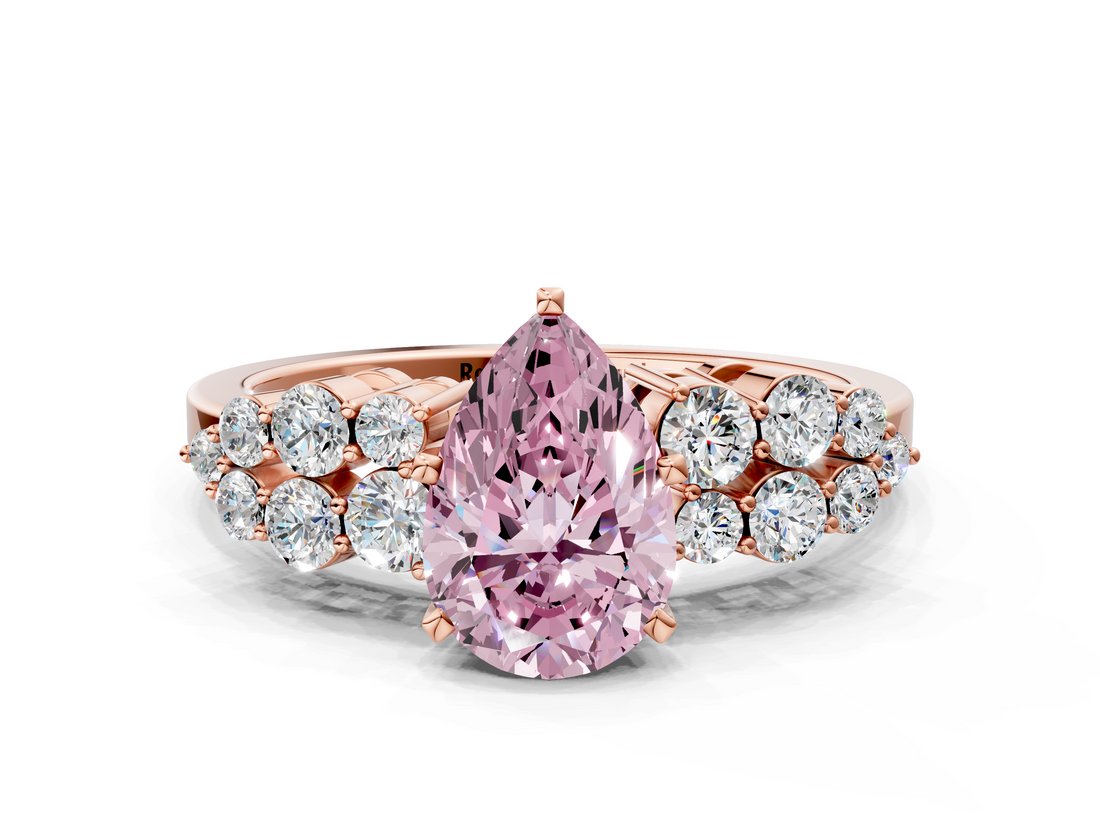 Rose gold Fancy Pink Pear  Cluster Diamond Engagement Ring with Pavé Band and Four-Prong Setting_52
