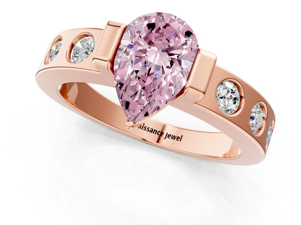 Rose Gold Pear-Shaped Tension Style Engagement Ring Setting for Fancy Pink Center