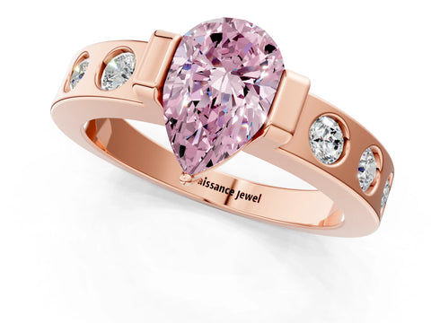 Rose gold Fancy Pink Pear Cut Brilliant Channel-Set Diamond Ring with Bezel Prong Setting_1
