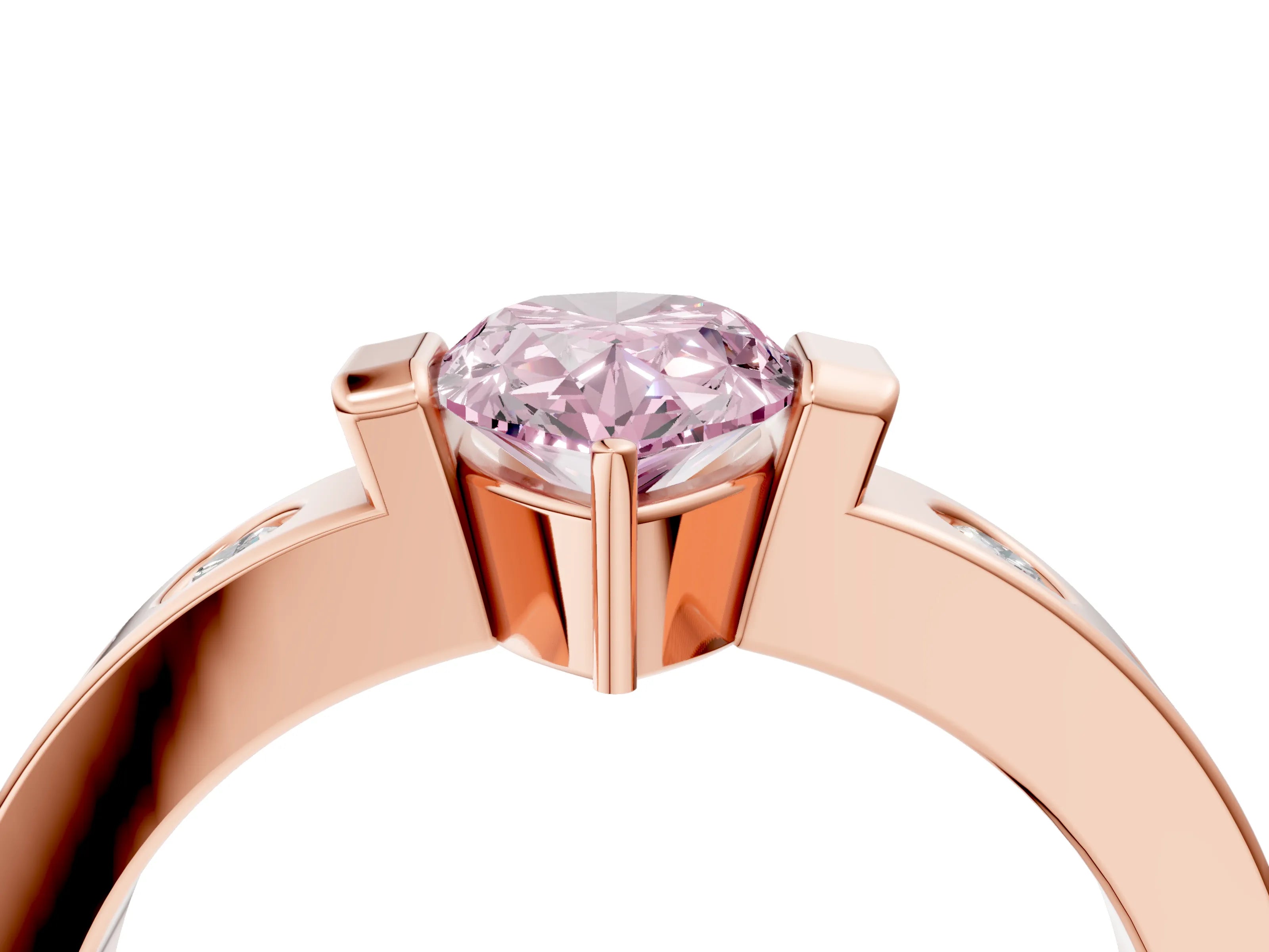 Rose gold Fancy Pink Pear Cut Brilliant Channel-Set Diamond Ring with Bezel Prong Setting_4