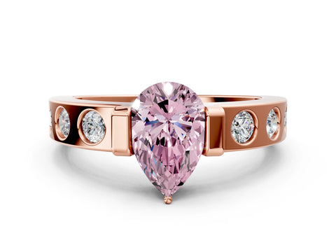 Rose gold Fancy Pink Pear Cut Brilliant Channel-Set Diamond Ring with Bezel Prong Setting