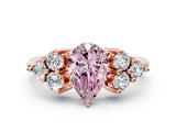 Rose gold Fancy Pink Pear Cut Brilliant Diamond Cluster Accent Solitaire Ring with Prong Setting