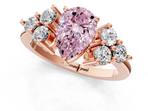 Rose gold Fancy Pink Pear Cut Brilliant Diamond Cluster Accent Solitaire Ring with Prong Setting_1