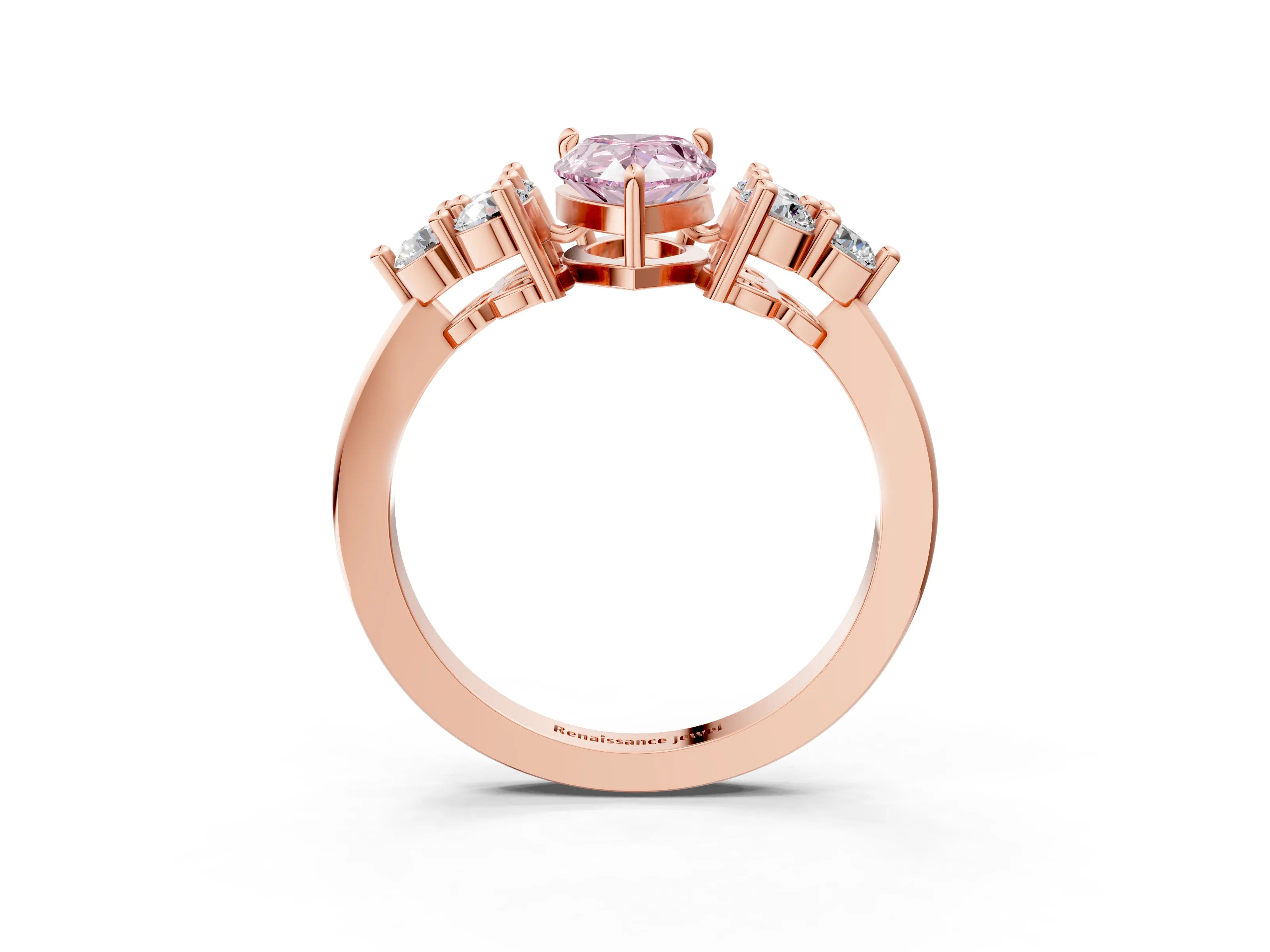 Rose gold Fancy Pink Pear Cut Brilliant Diamond Cluster Accent Solitaire Ring with Prong Setting_3