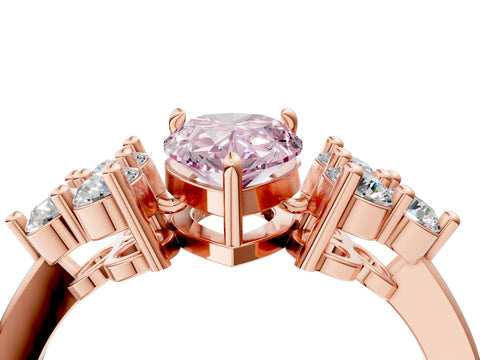 Rose gold Fancy Pink Pear Cut Brilliant Diamond Cluster Accent Solitaire Ring with Prong Setting_4