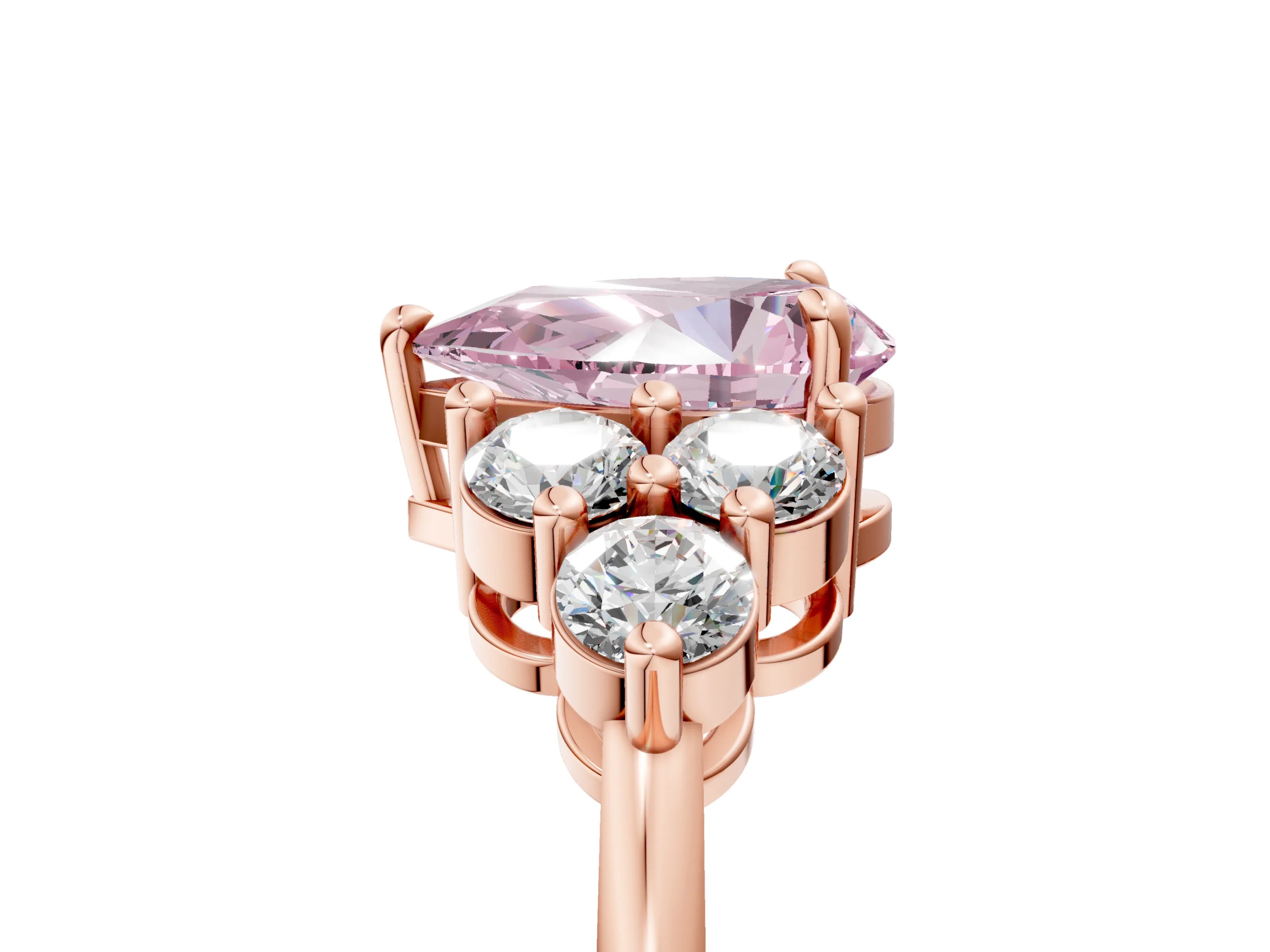 Rose gold Fancy Pink Pear Cut Brilliant Diamond Cluster Accent Solitaire Ring with Prong Setting_5