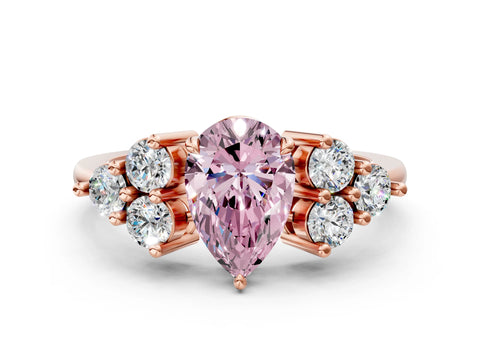 Rose gold Fancy Pink Pear Cut Brilliant Diamond Cluster Accent Solitaire Ring with Prong Setting