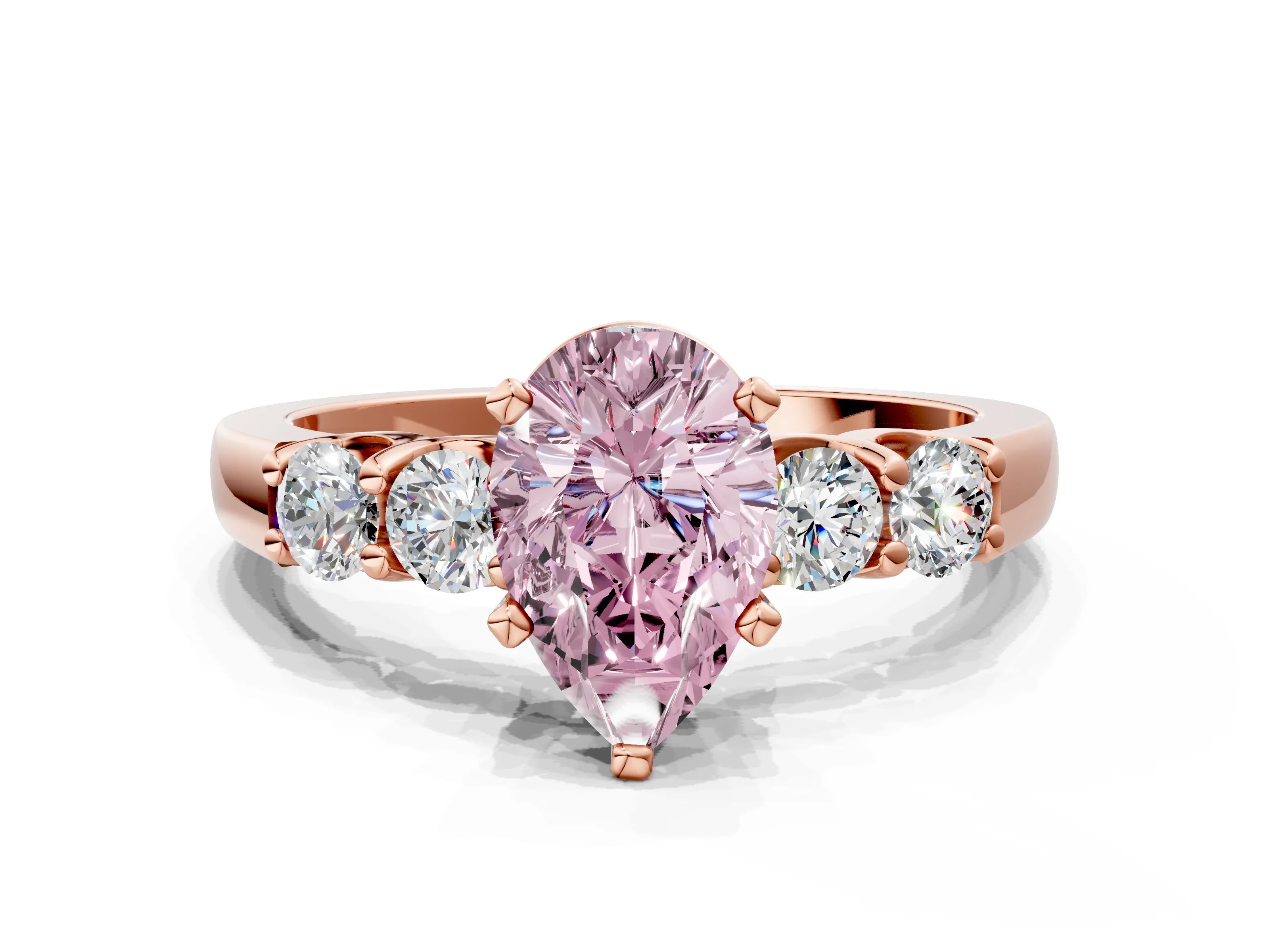 Rose gold Fancy Pink Pear Cut Brilliant Diamond Five-Stone Engagement Ring with Prong Setting on a Classic Band_3