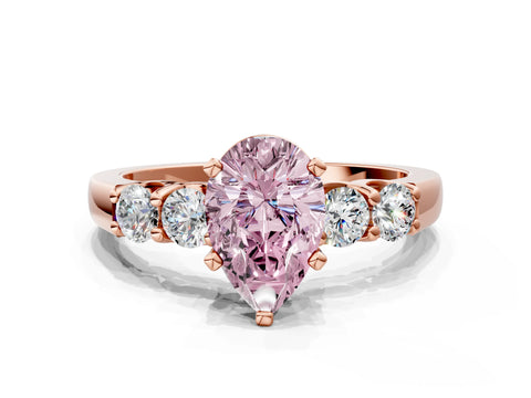 Rose gold Fancy Pink Pear Cut Brilliant Diamond Five-Stone Engagement Ring with Prong Setting on a Classic Band_3