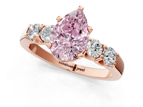 Rose gold Fancy Pink Pear Cut Brilliant Diamond Five-Stone Engagement Ring with Prong Setting on a Classic Band_4