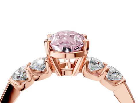 Rose gold Fancy Pink Pear Cut Brilliant Diamond Five-Stone Engagement Ring with Prong Setting on a Classic Band_7
