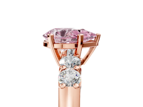 Rose gold Fancy Pink Pear Cut Brilliant Diamond Five-Stone Engagement Ring with Prong Setting on a Classic Band_8