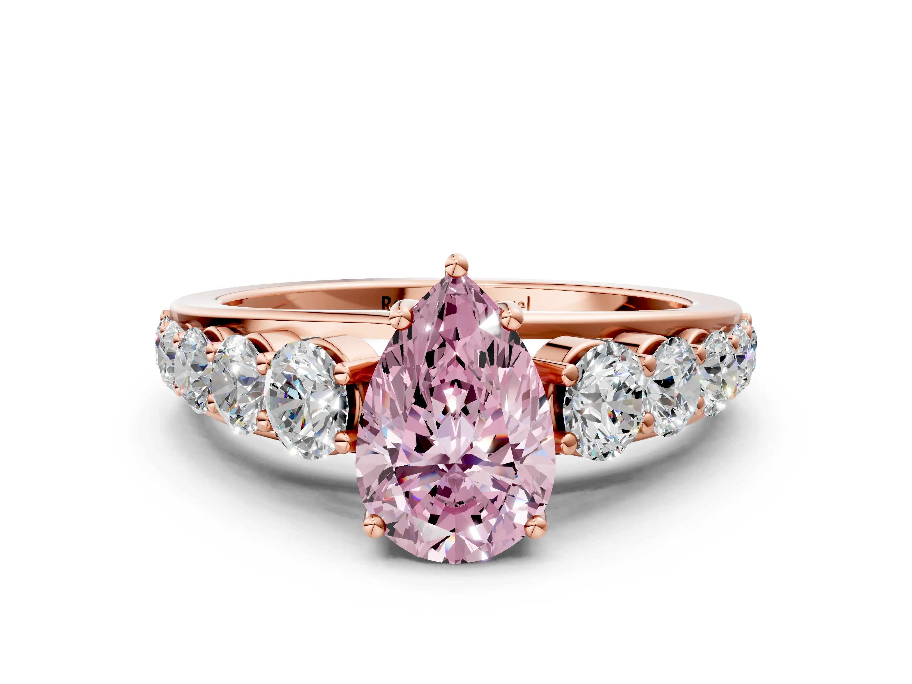 Rose gold Fancy Pink Pear Cut Brilliant Diamond Pavé Band with Six-Prong Setting