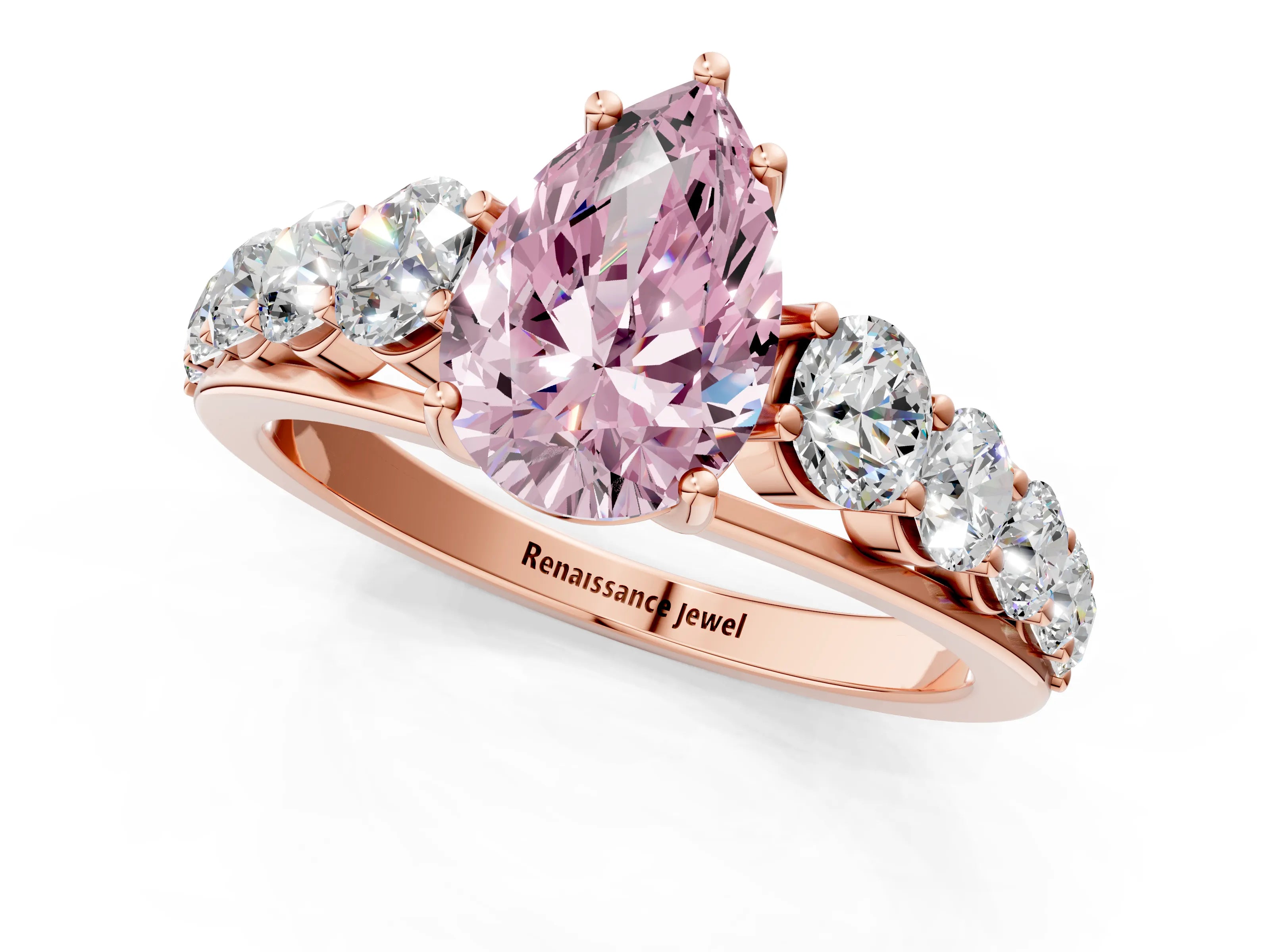 Rose gold Fancy Pink Pear Cut Brilliant Diamond Pavé Band with Six-Prong Setting_1