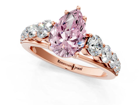Rose gold Fancy Pink Pear Cut Brilliant Diamond Pavé Band with Six-Prong Setting_1