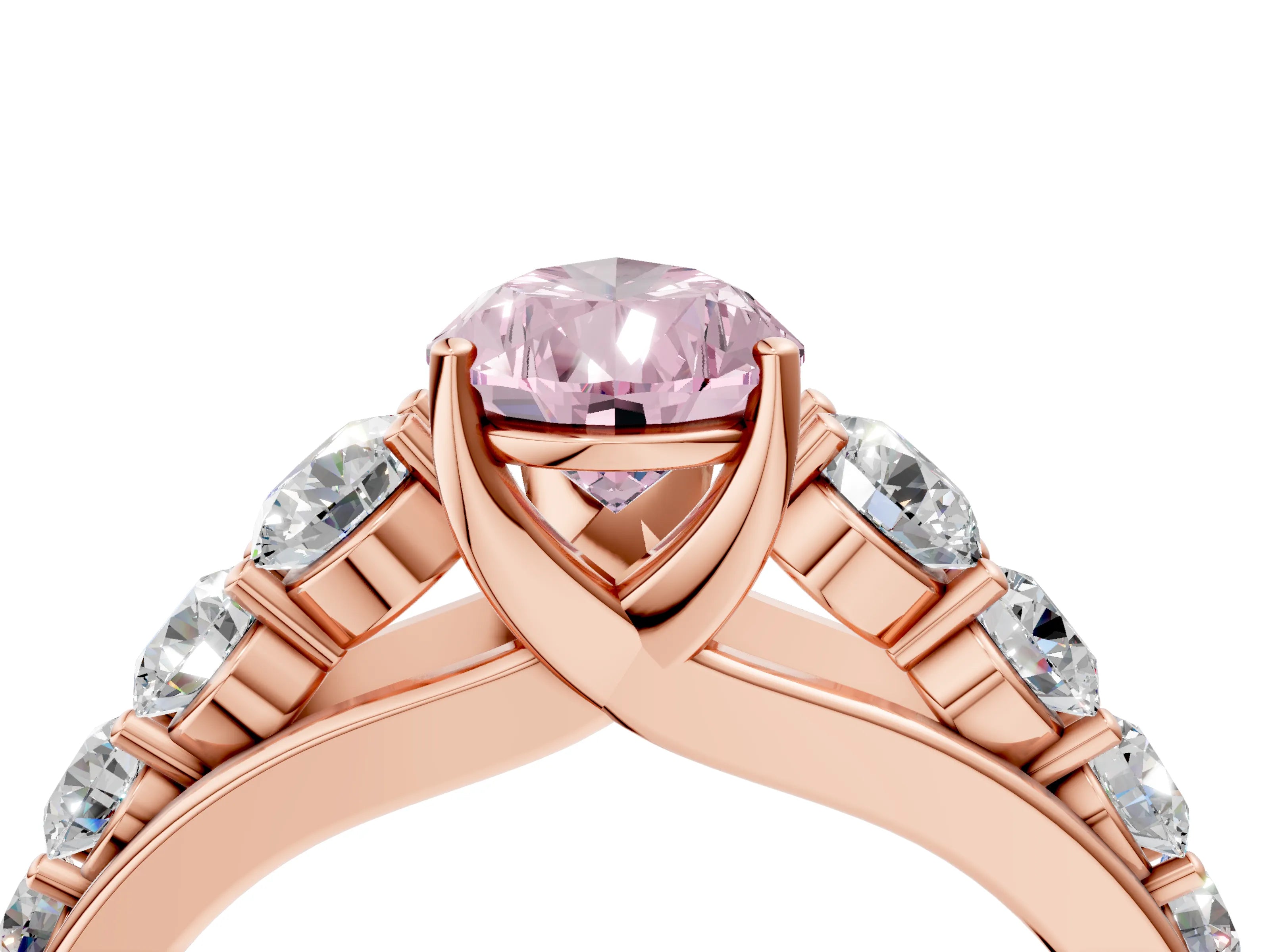 Rose gold Fancy Pink Pear Cut Brilliant Diamond Pavé Band with Six-Prong Setting_4