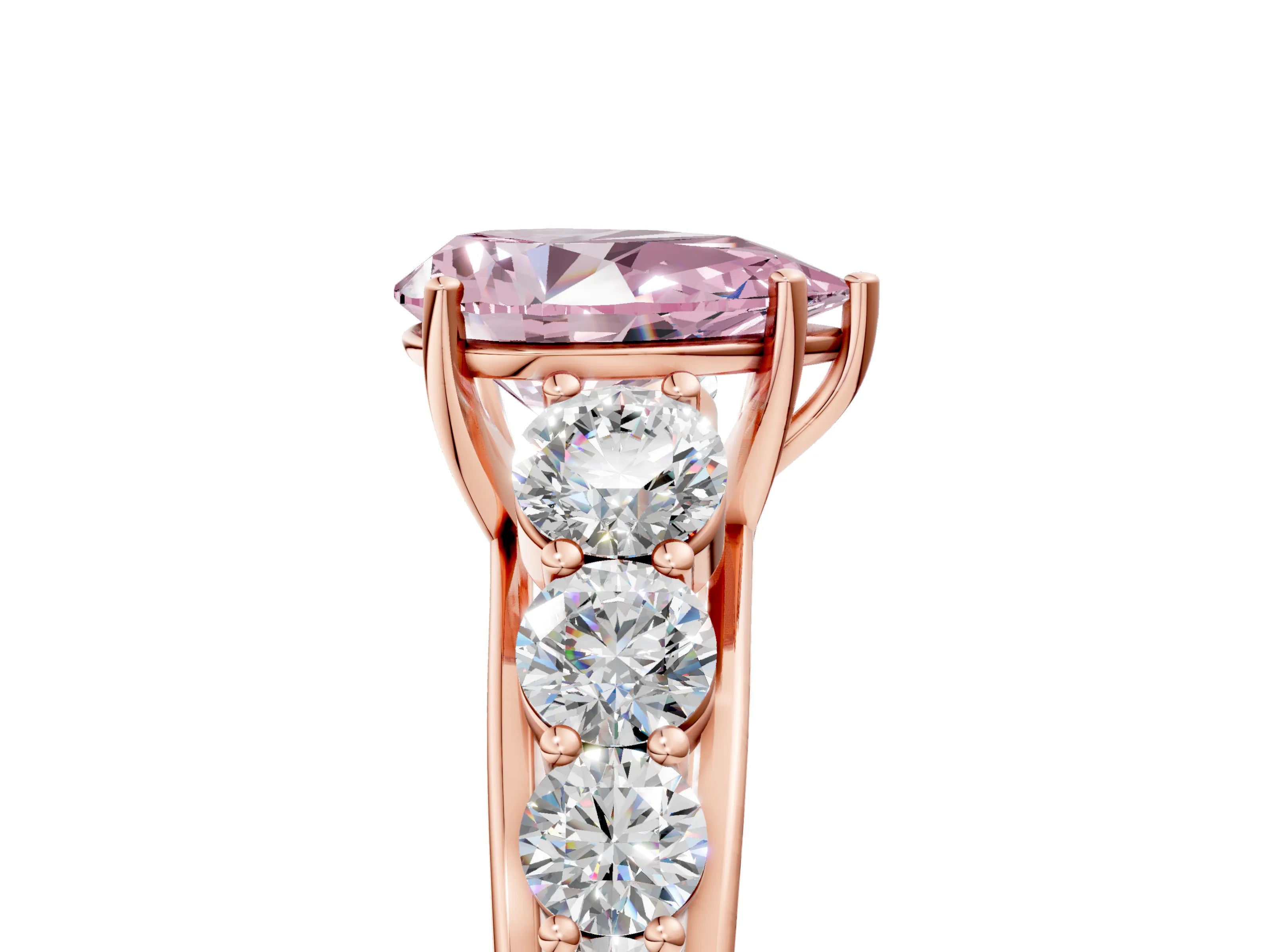 Rose gold Fancy Pink Pear Cut Brilliant Diamond Pavé Band with Six-Prong Setting_5