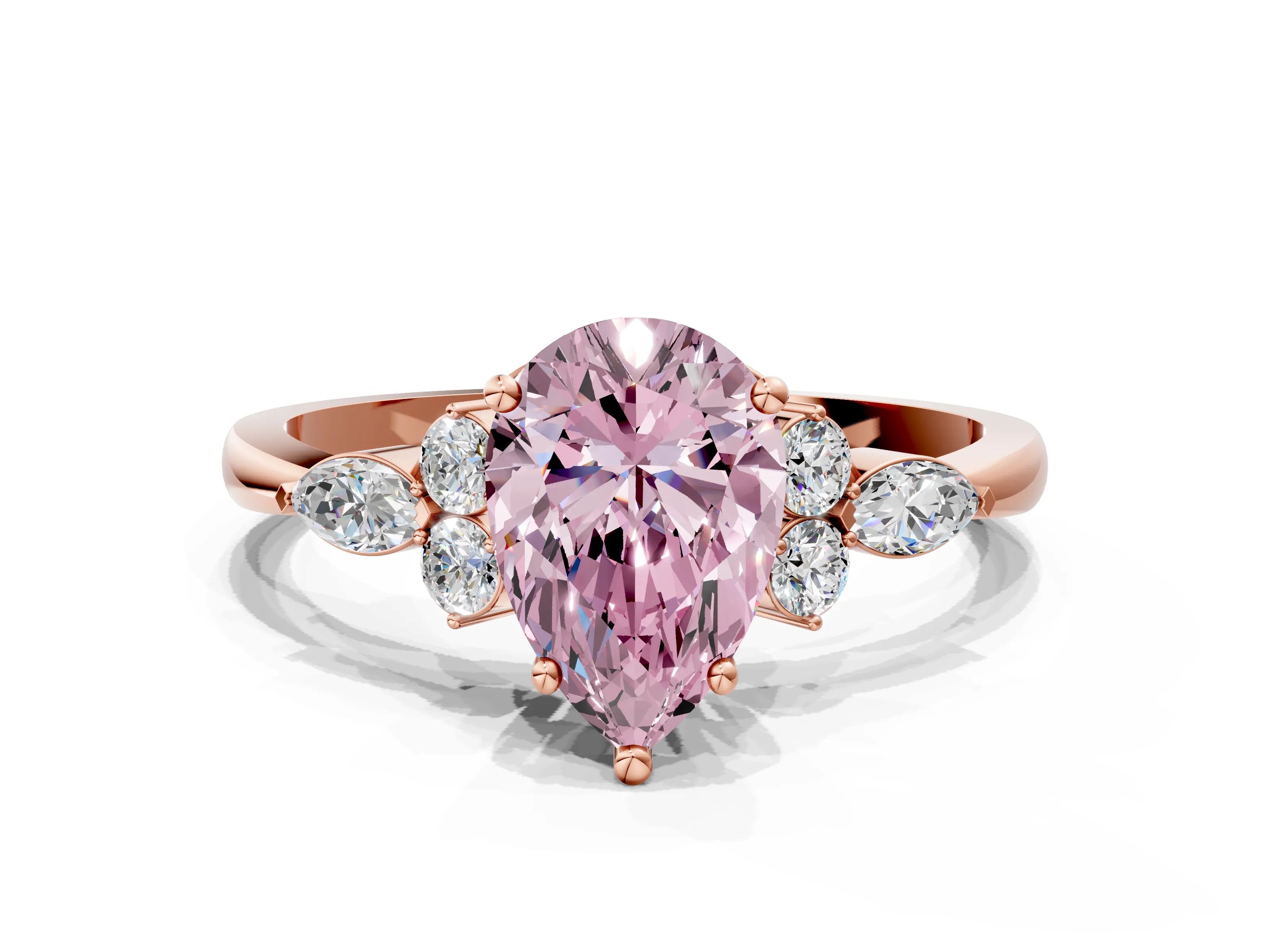 Rose gold Fancy Pink Pear Cut Brilliant Diamond Solitaire Ring with Pear Side Stones and Four-Prong Setting_3