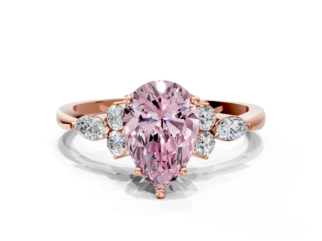 Rose gold Fancy Pink Pear Cut Brilliant Diamond Solitaire Ring with Pear Side Stones and Four-Prong Setting_3