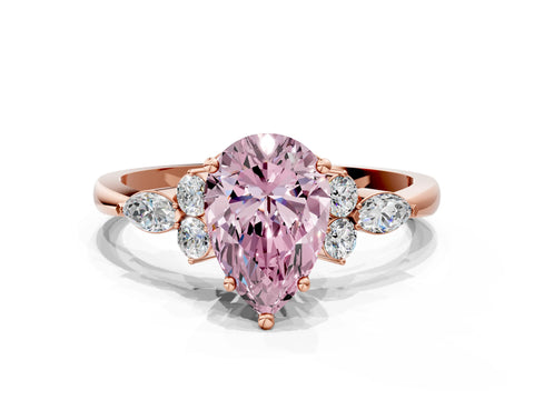 Rose gold Fancy Pink Pear Cut Brilliant Diamond Solitaire Ring with Pear Side Stones and Four-Prong Setting_3