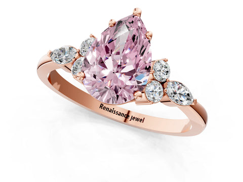 Rose gold Fancy Pink Pear Cut Brilliant Diamond Solitaire Ring with Pear Side Stones and Four-Prong Setting_4