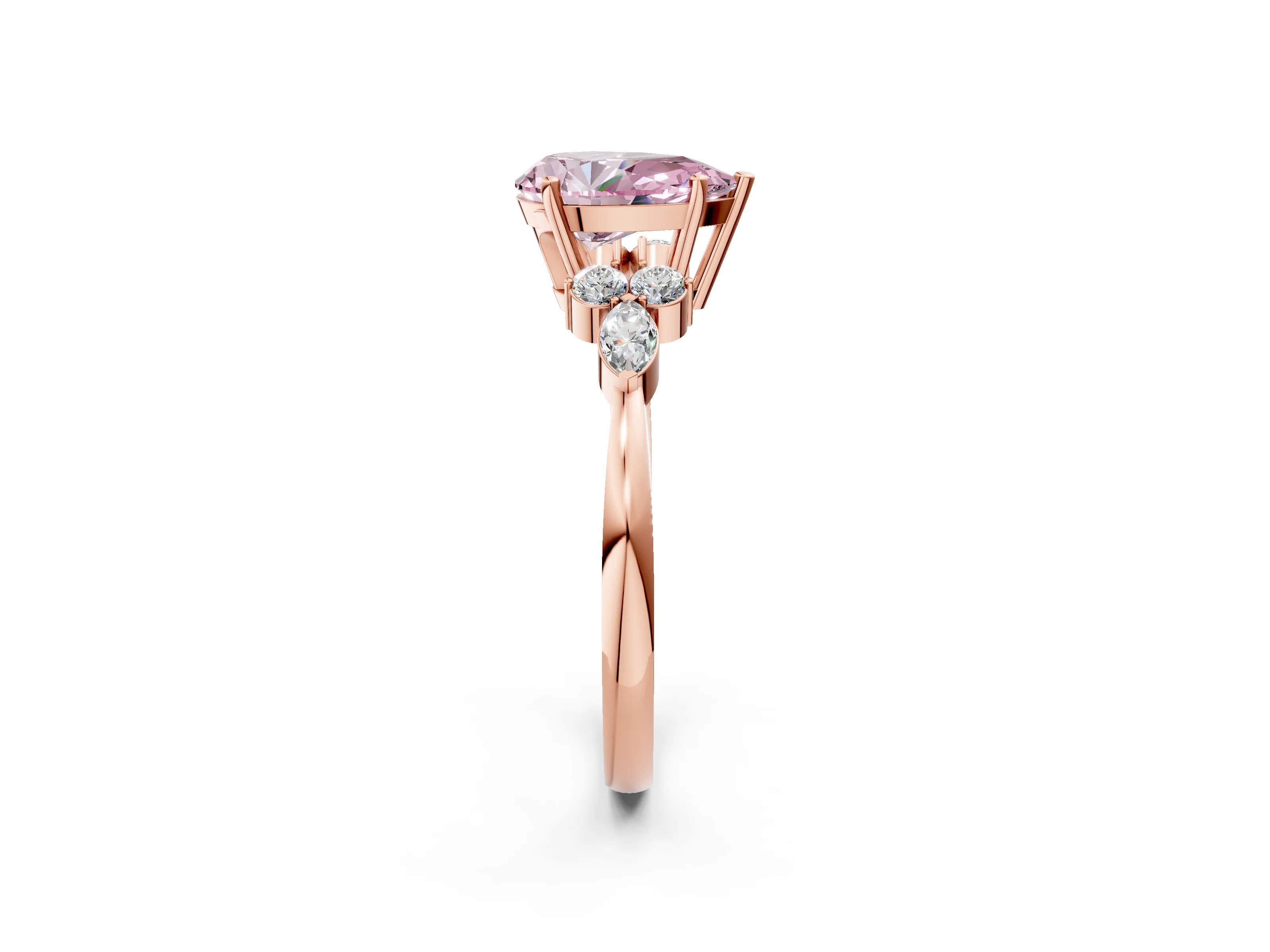 Rose gold Fancy Pink Pear Cut Brilliant Diamond Solitaire Ring with Pear Side Stones and Four-Prong Setting_5