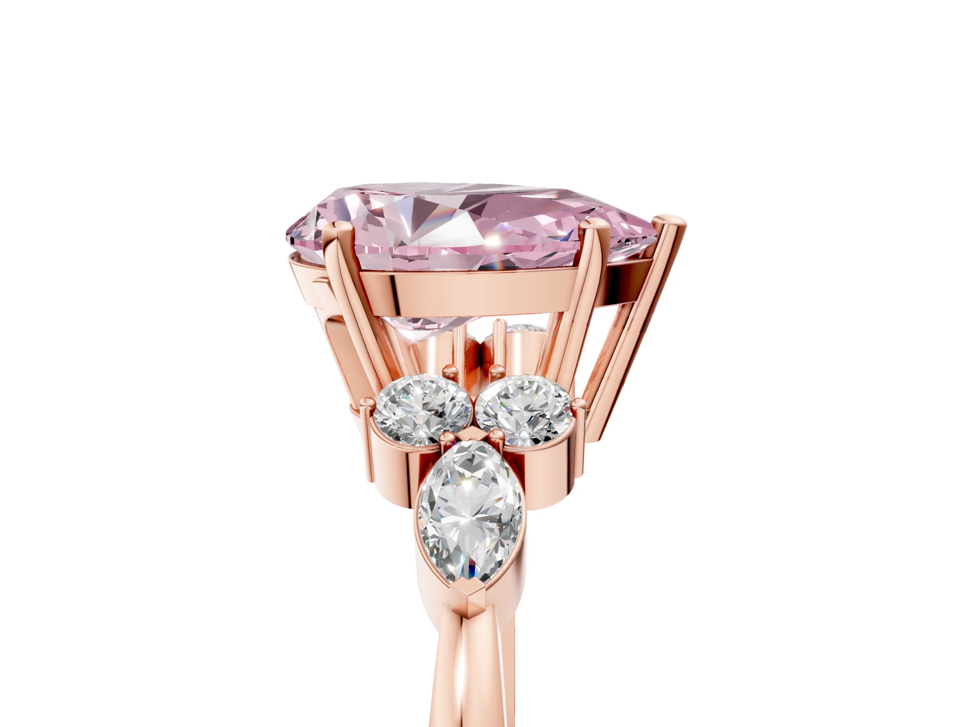 Rose gold Fancy Pink Pear Cut Brilliant Diamond Solitaire Ring with Pear Side Stones and Four-Prong Setting_8